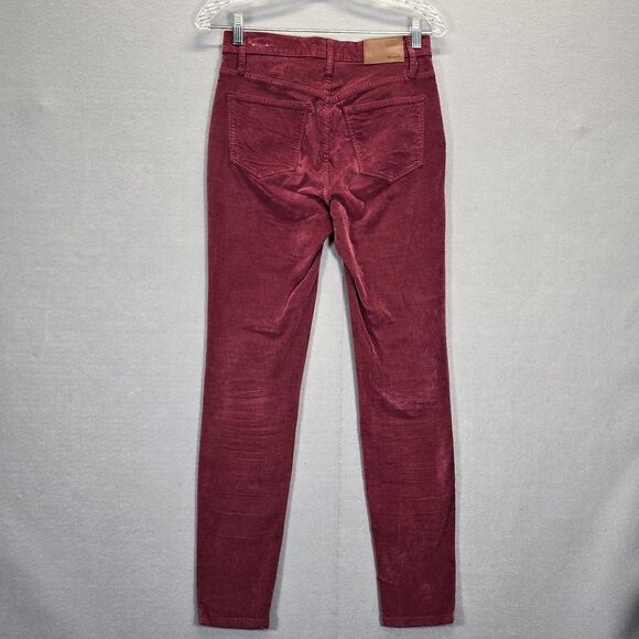 Madewell 10” High Rise Skinny Jeans Womens Red/Burgundy Velvet Size 26 (27 X 27) - Picture 3 of 15